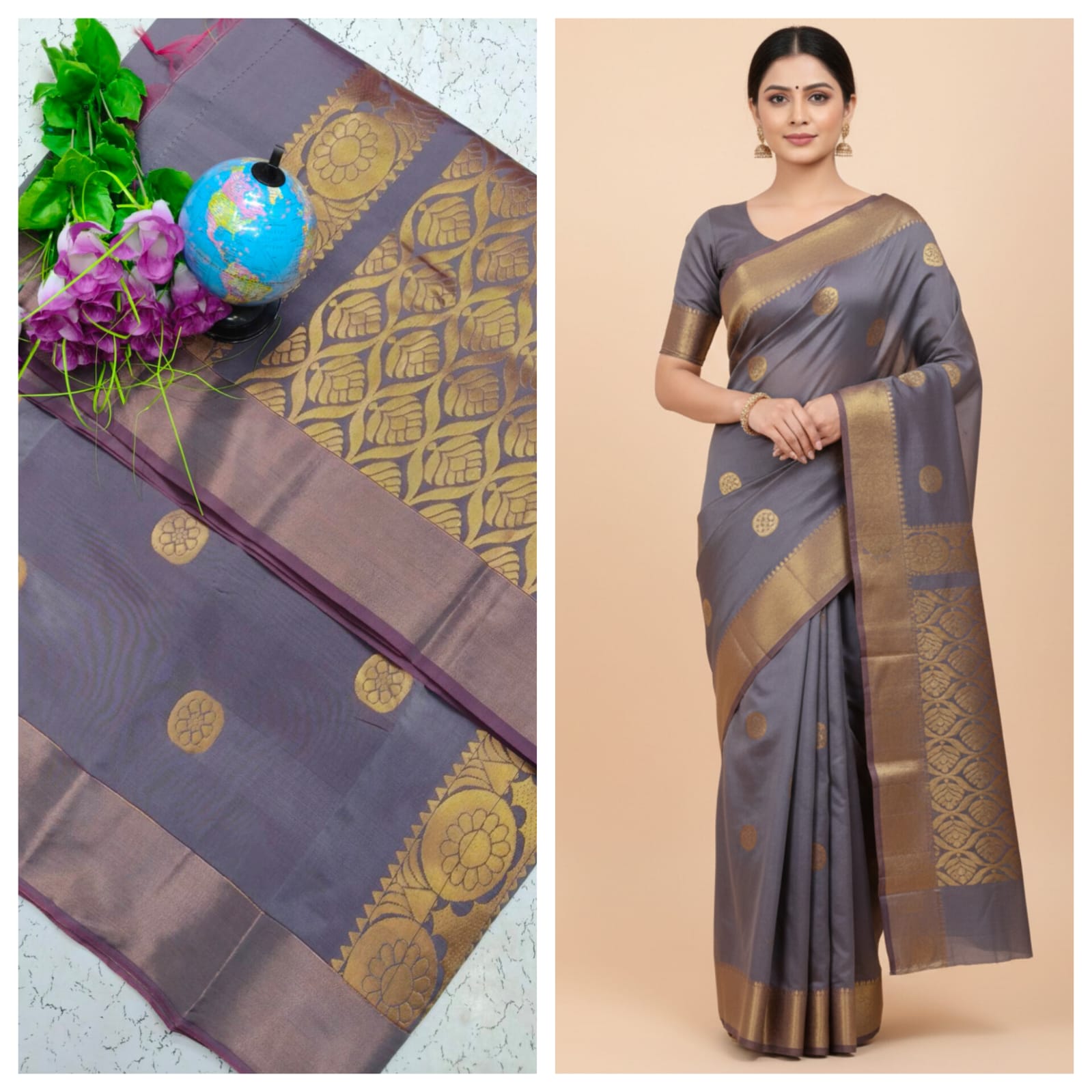 Kotta Cotton Silk Saree Grey
